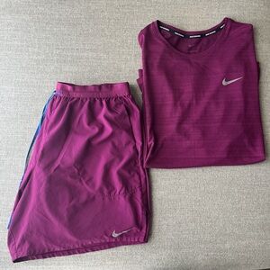 Nike Running Maroon Men’s Athletic Shirt and Short’s Set Size XL